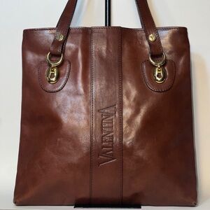 Vintage Valentina In Pell Rich Brown Leather Tote Y2K